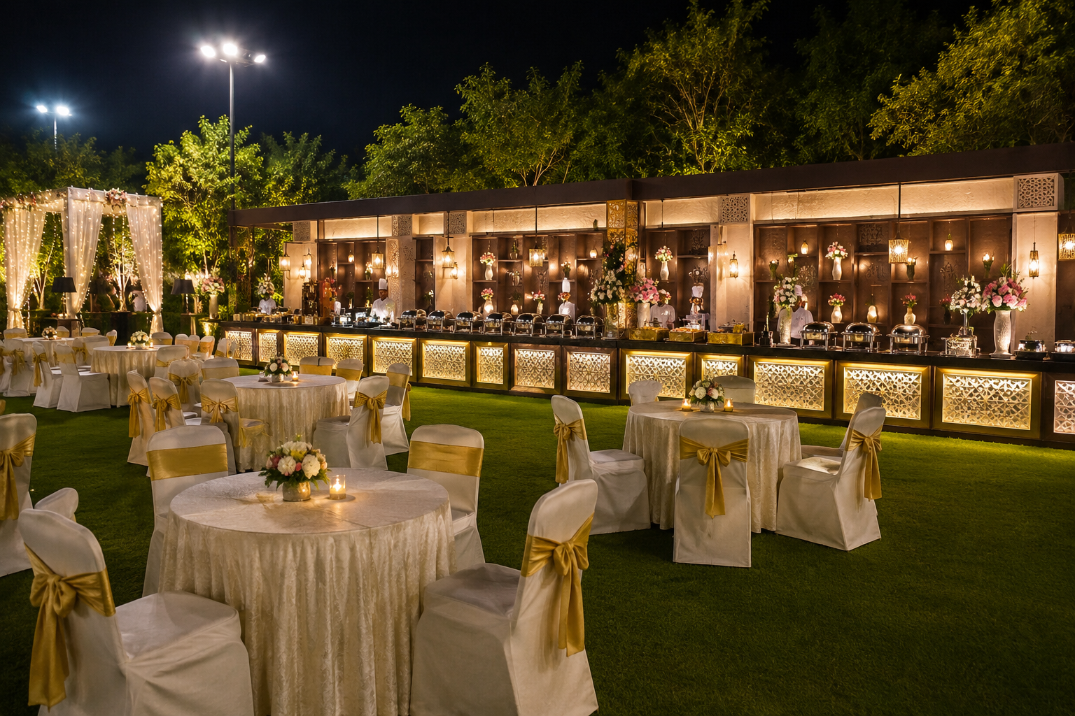 Event setup showing full buffet arrangement